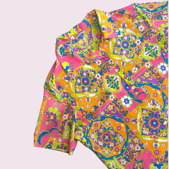 Vintage 60s Pykettes Psychedelic Top Button Up Large - Picture 3 of 8